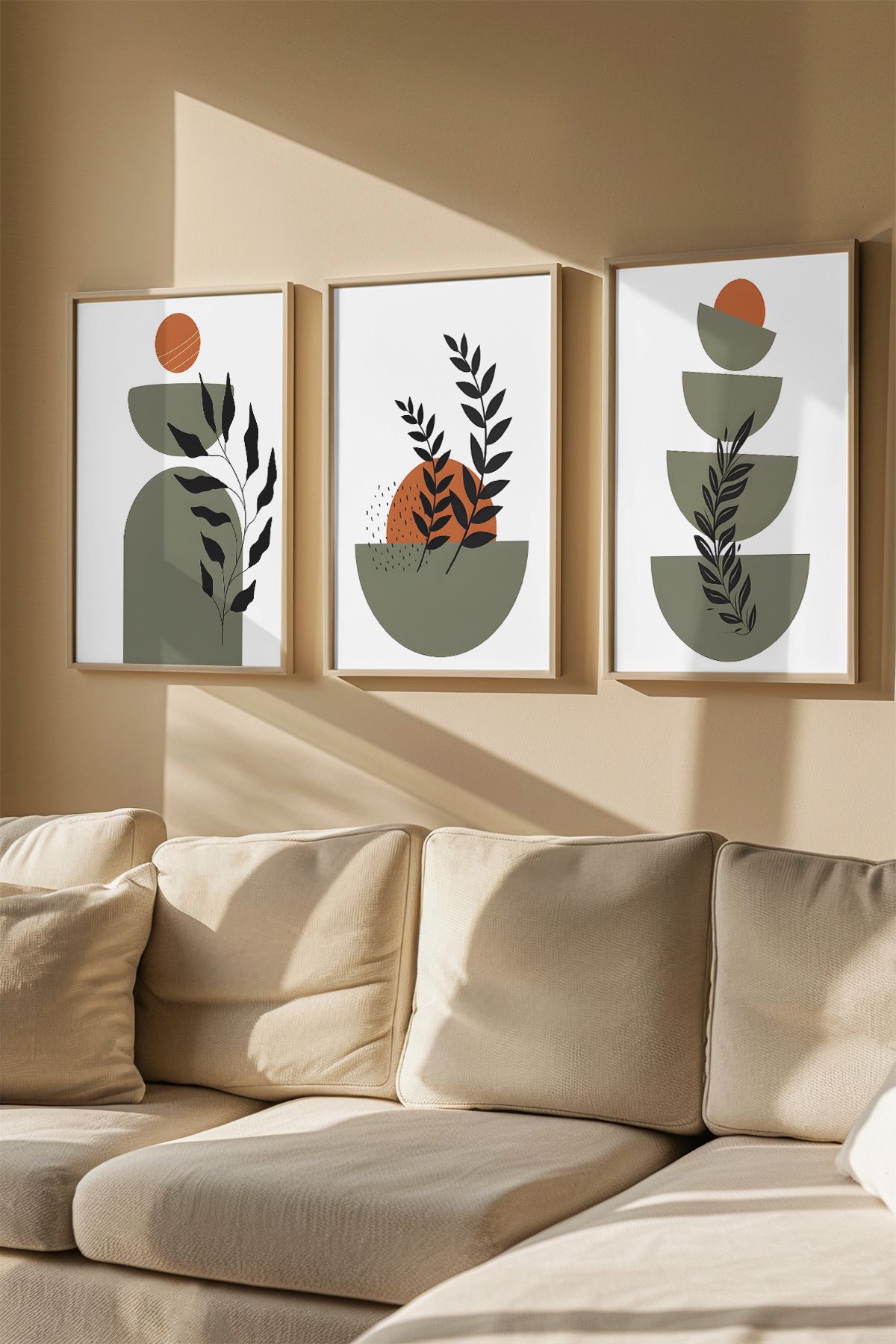 Quadro Decorativo Emoldurado em Madeira Maciça - Arte Multicolor 3 Peças 33x48cm