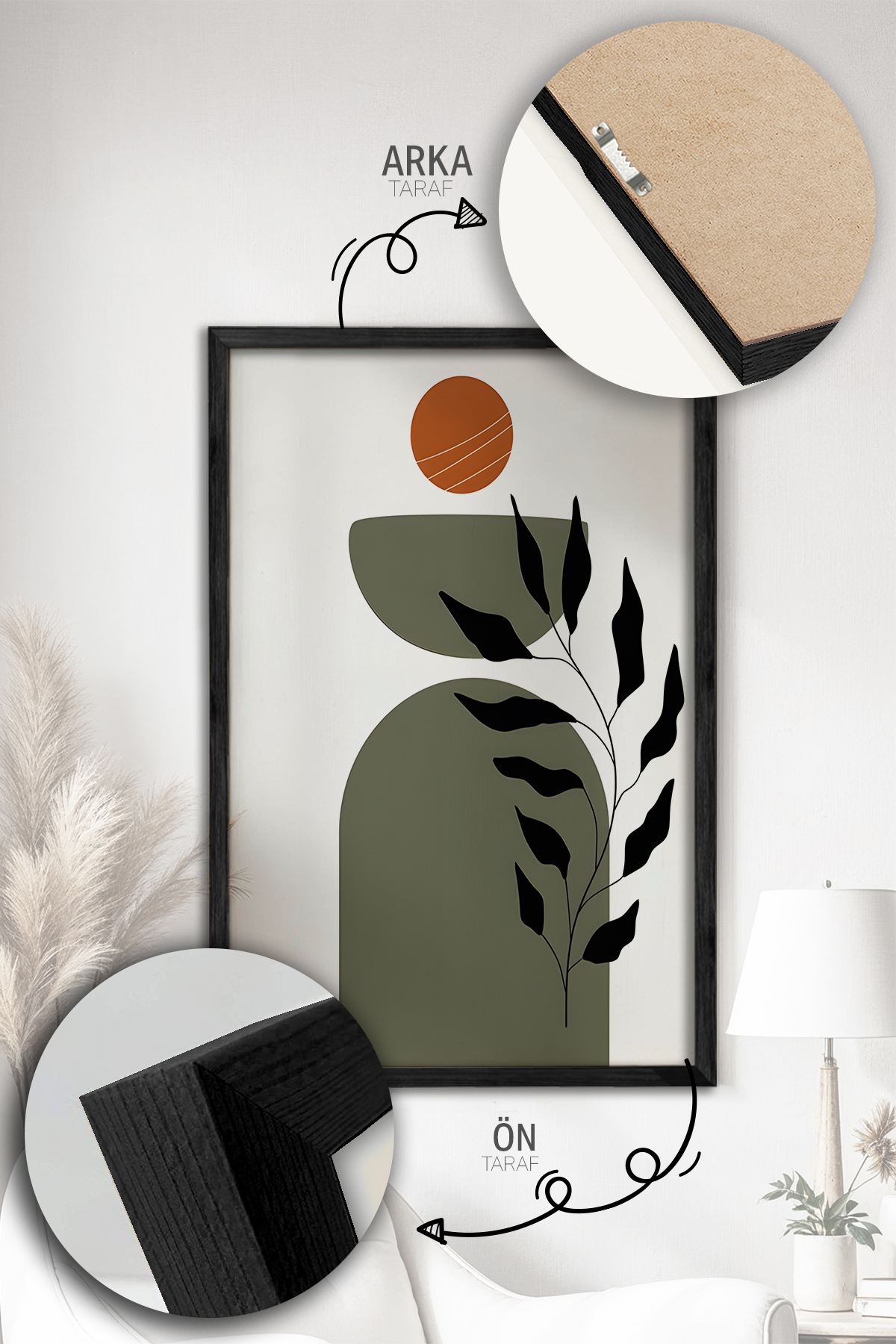 Quadro Decorativo Emoldurado Multicolor - 3 Peças em Madeira Maciça 33x48cm