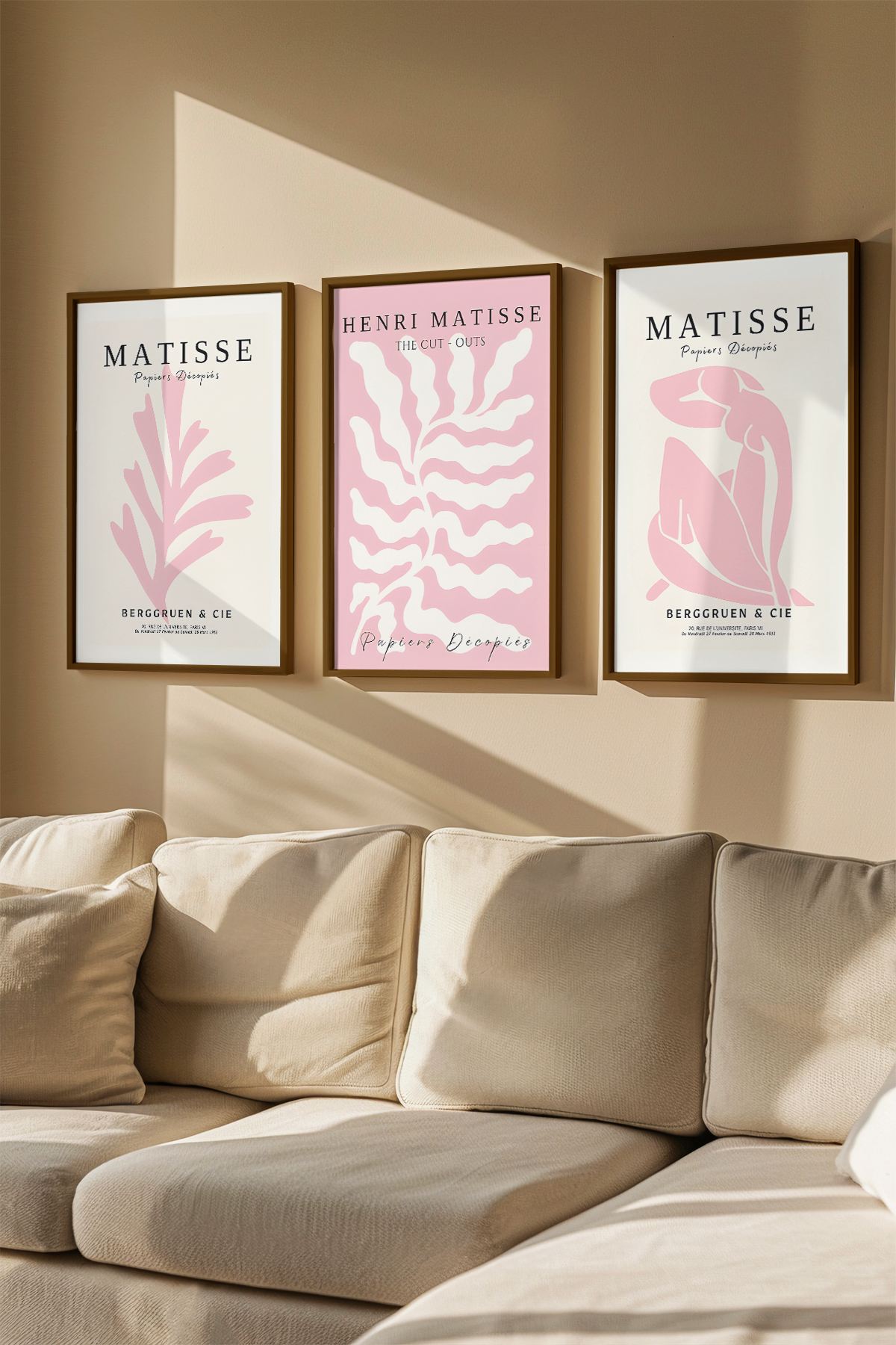 Quadro Decorativo Emoldurado Multicolor 3 Peças - Madeira Maciça 33x48cm Arte Moderna para Parede