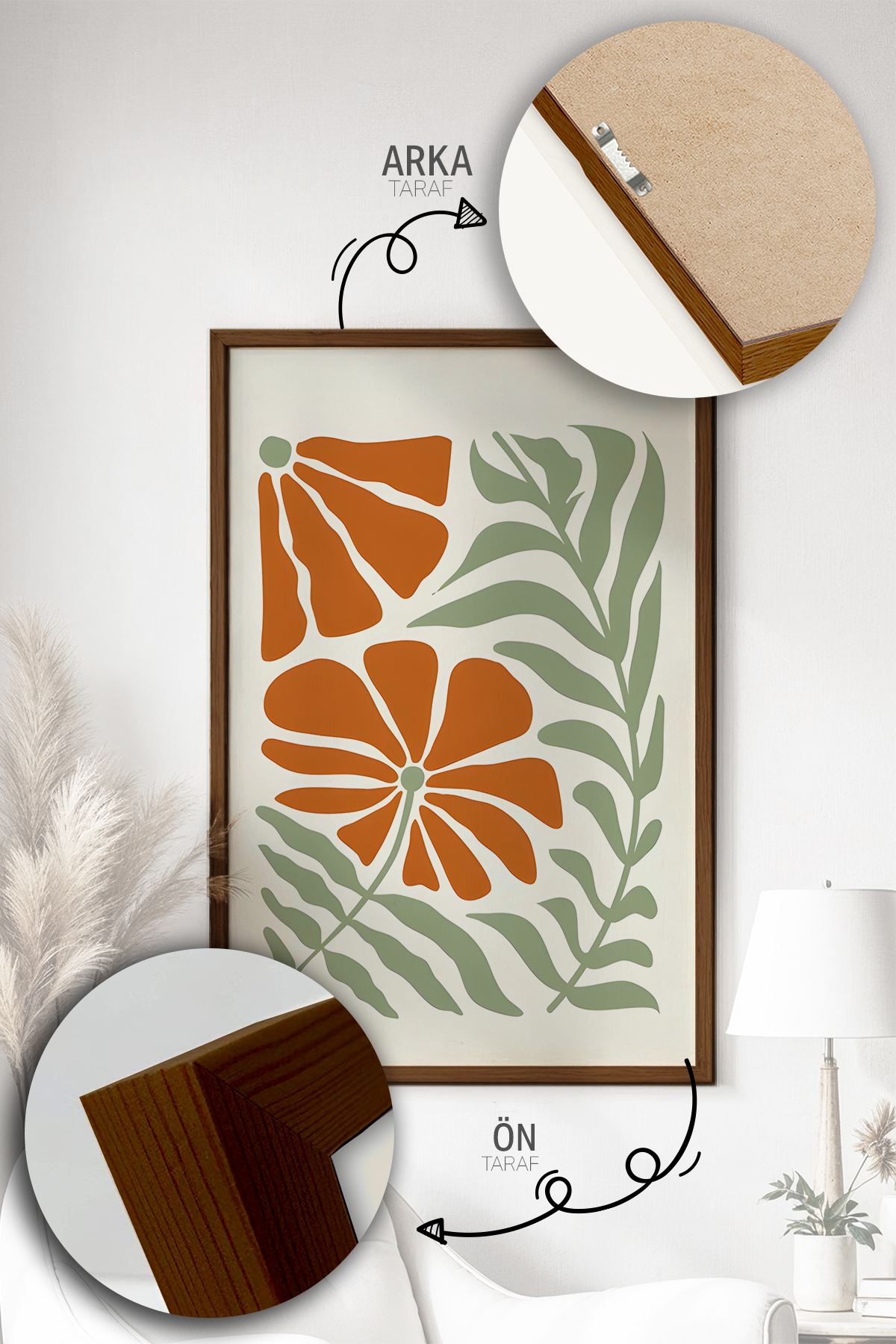 Quadro Decorativo Emoldurado Multicolor em Madeira Maciça - 3 Peças 33x48cm