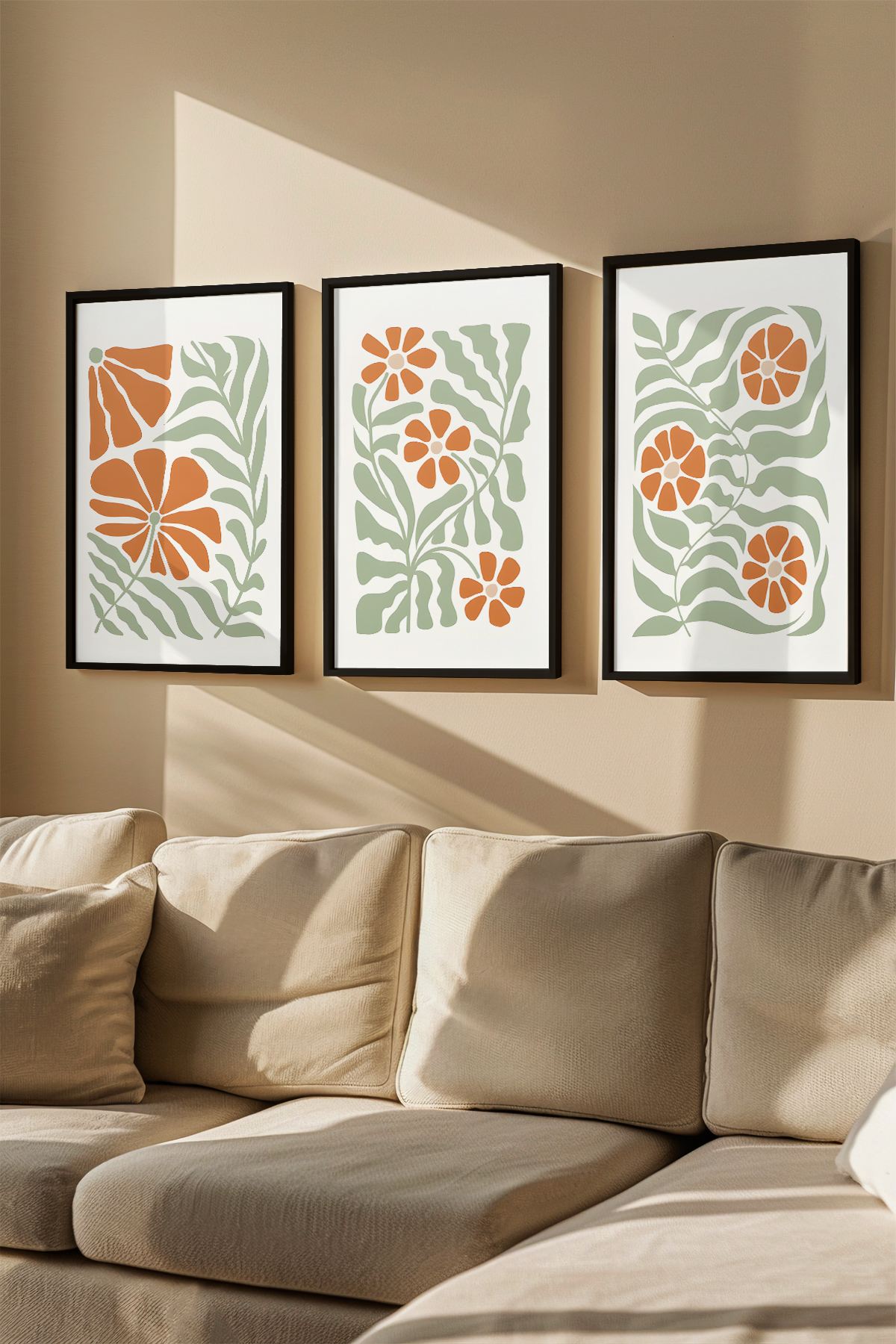 Quadro Decorativo Emoldurado Multicolor - 3 Peças em Madeira Maciça 33x48cm