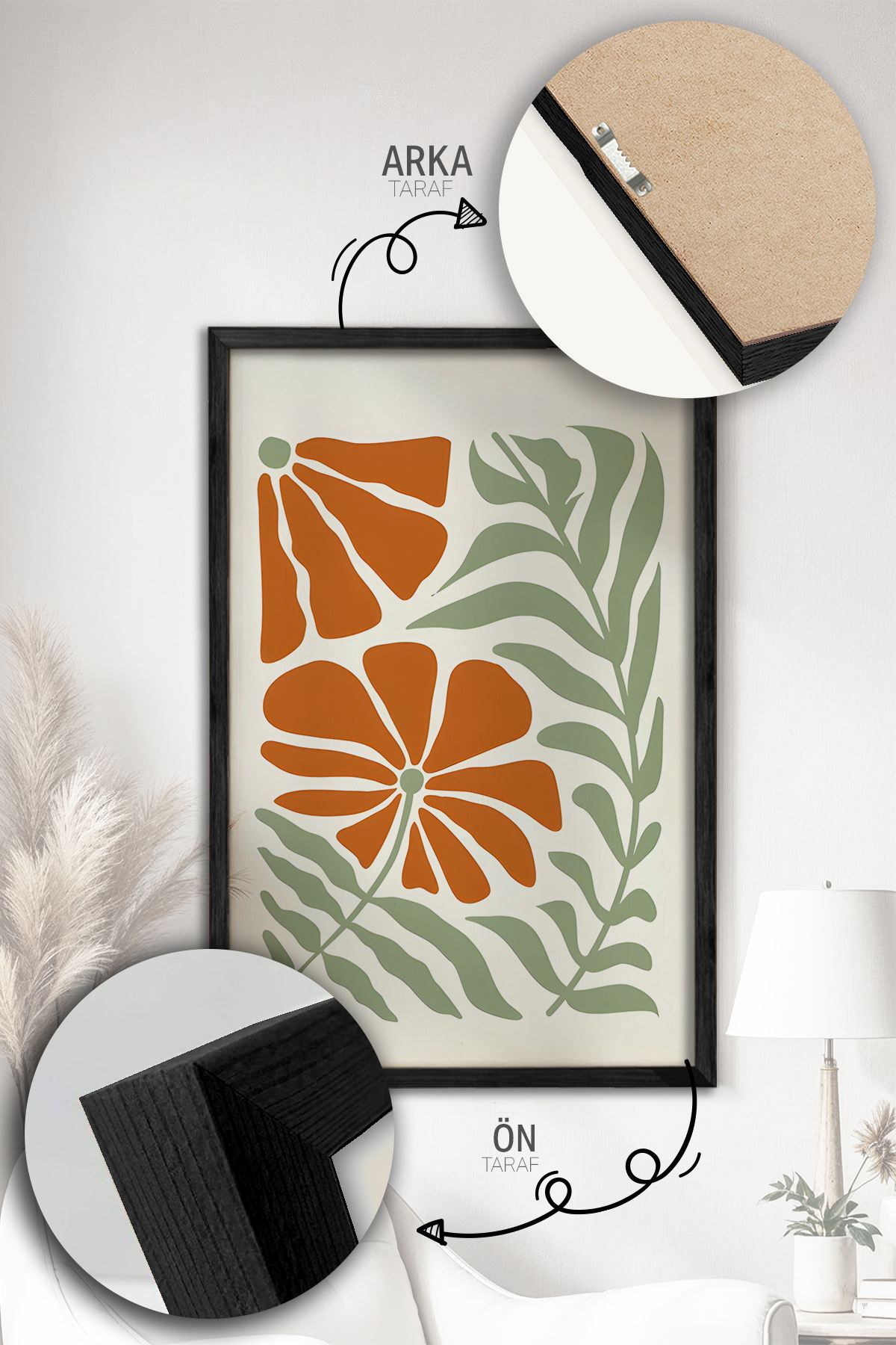 Quadro Decorativo Emoldurado Multicolor - 3 Peças em Madeira Maciça 33x48cm