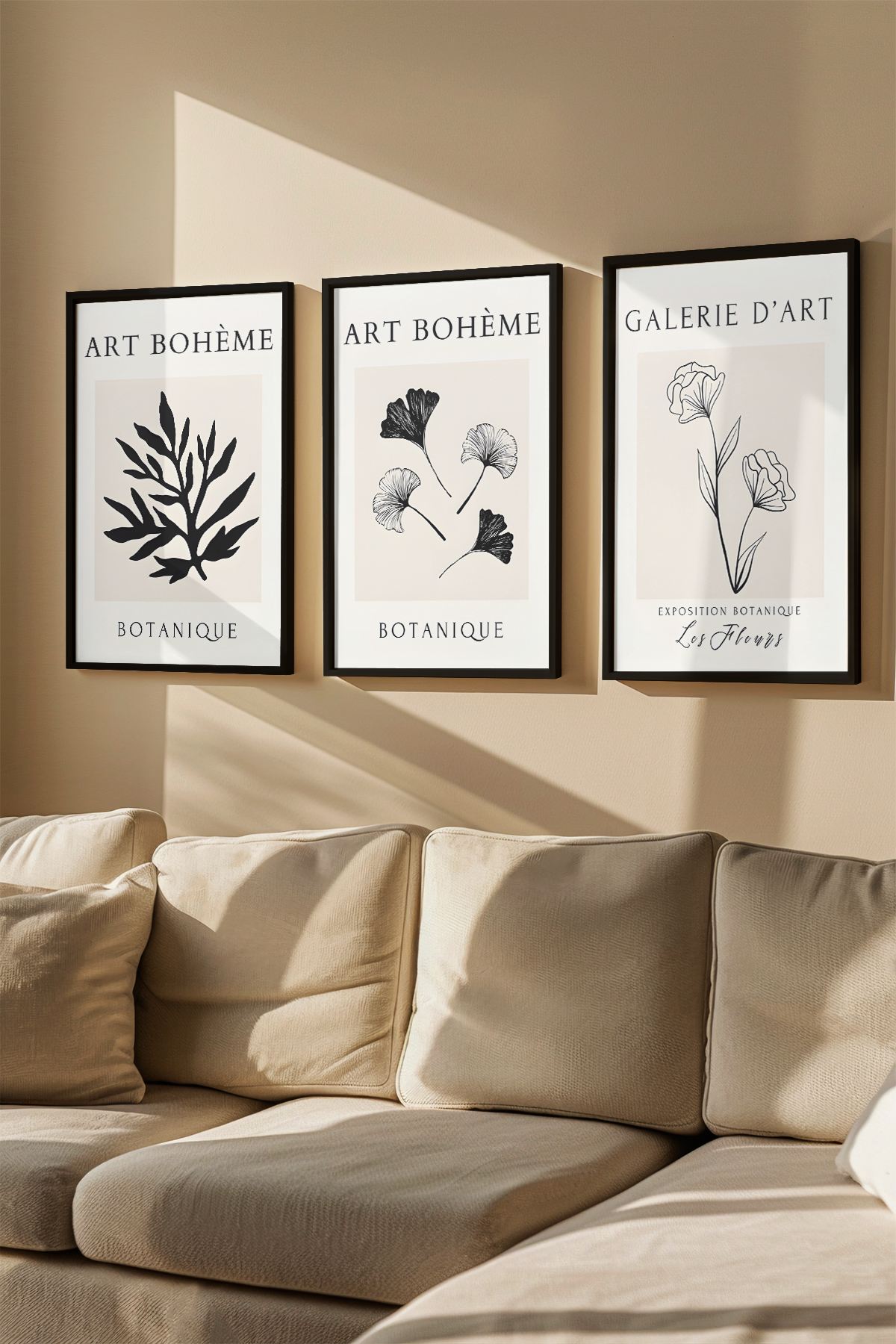 Conjunto de 3 Quadros Decorativos Emoldurados - Madeira Maciça - 33x48cm - Impressão Digital Premium