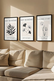 Conjunto de 3 Quadros Decorativos Emoldurados - Madeira Maciça - 33x48cm - Impressão Digital Premium