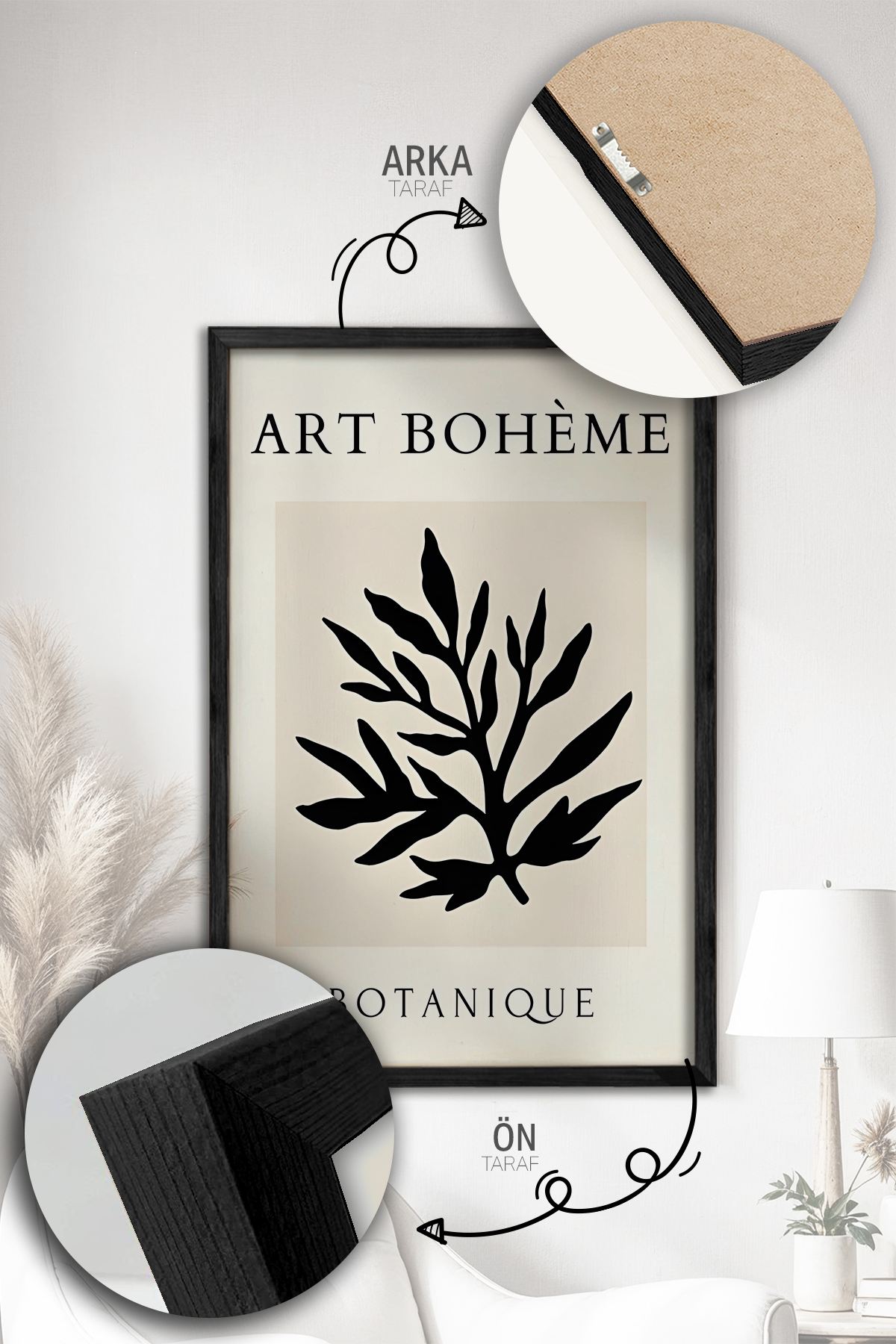 Conjunto de 3 Quadros Decorativos Emoldurados - Madeira Maciça - 33x48cm - Impressão Digital Premium