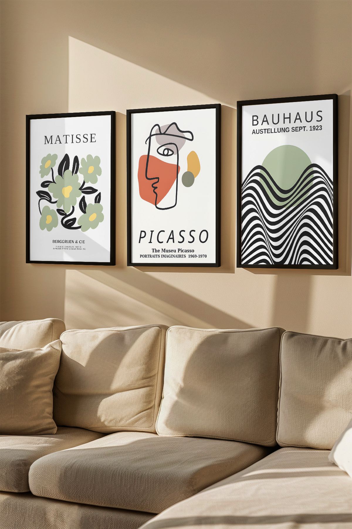 Quadro Decorativo Emoldurado Multicolor - 3 Peças em Madeira Maciça 33x48cm