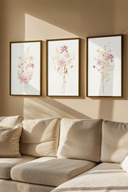 Quadro Decorativo Emoldurado Multicolor Artvmodel19-Kahve - 3 Peças em Madeira Maciça 33x48cm