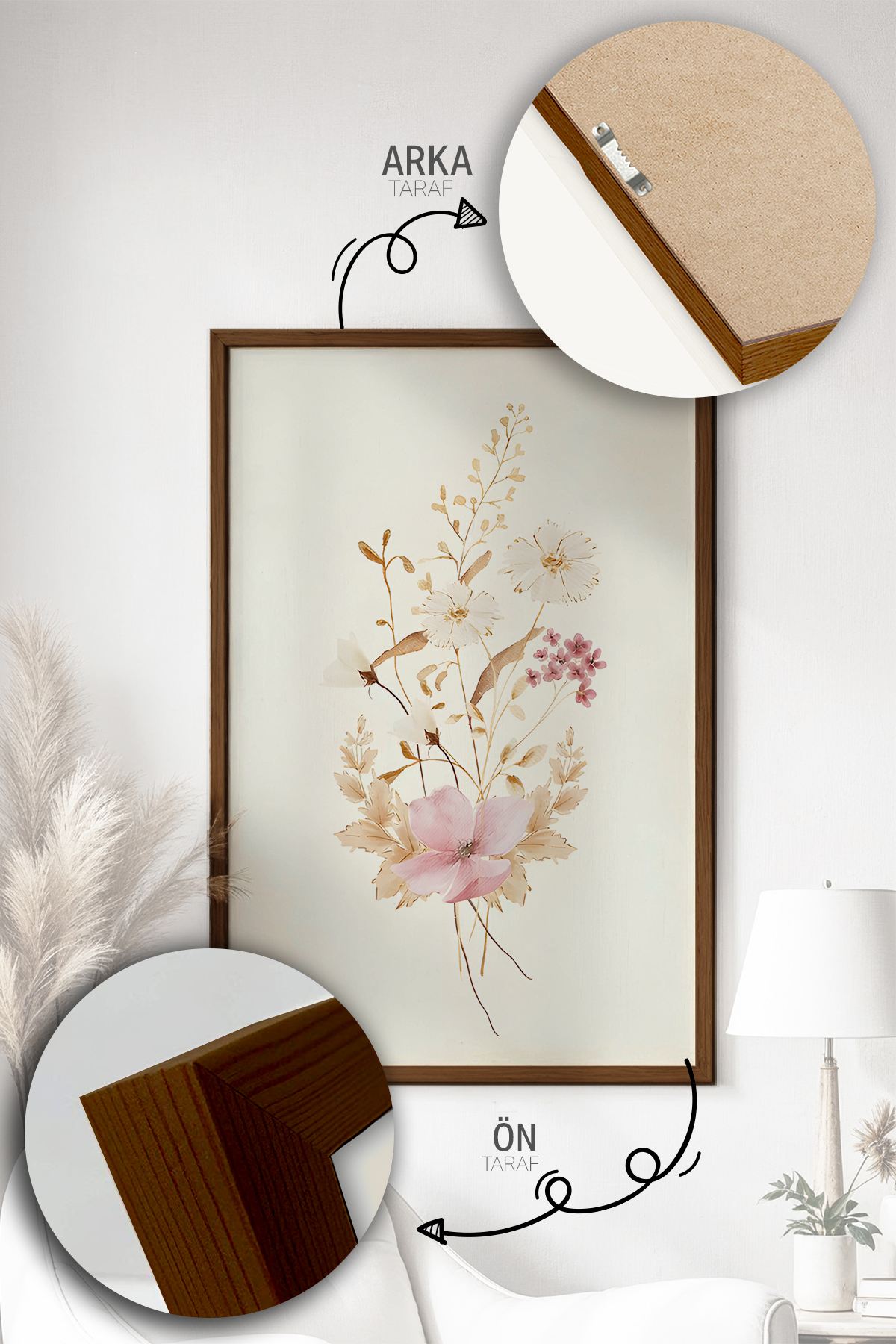 Quadro Decorativo Emoldurado Multicolor Artvmodel19-Kahve - 3 Peças em Madeira Maciça 33x48cm