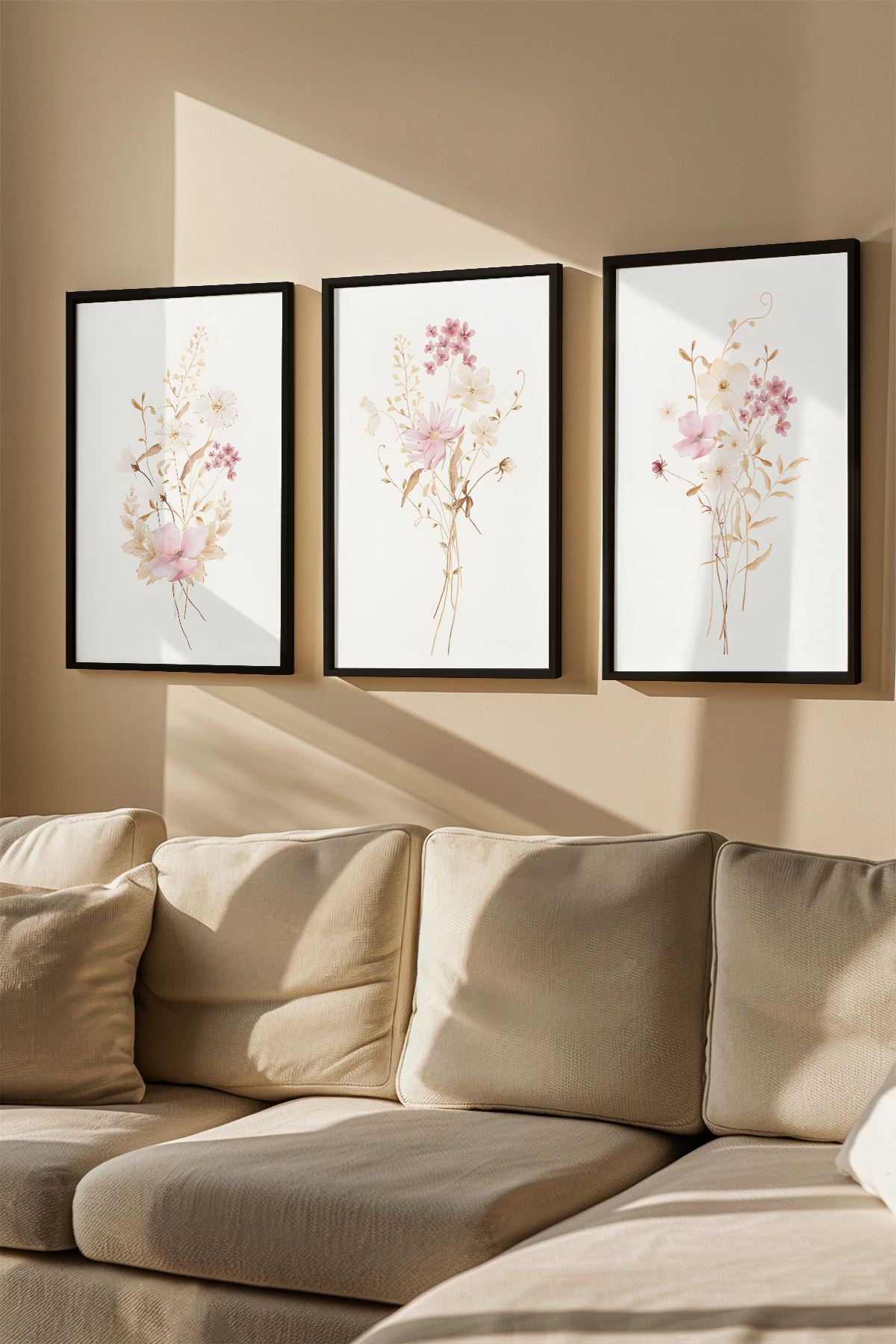 Quadro Decorativo Emoldurado Multicolor 3 Peças - Madeira Maciça 33x48cm