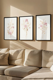 Quadro Decorativo Emoldurado Multicolor 3 Peças - Madeira Maciça 33x48cm