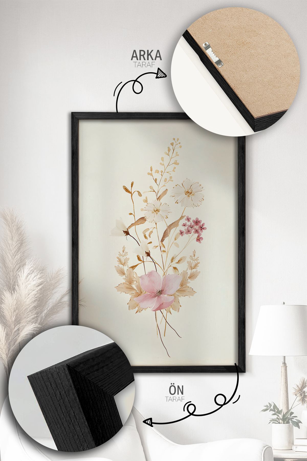 Quadro Decorativo Emoldurado Multicolor 3 Peças - Madeira Maciça 33x48cm