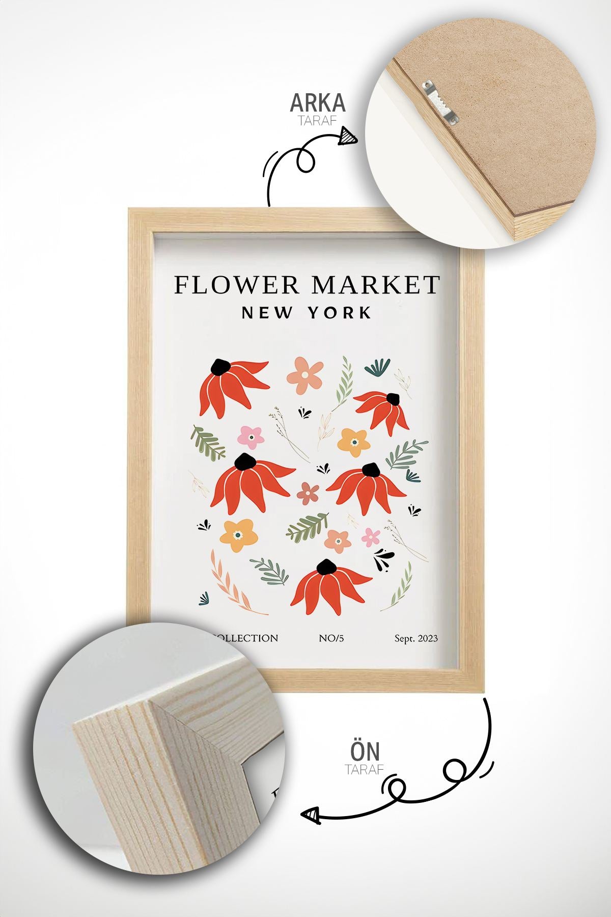 Quadro Decorativo Emoldurado Multicolor em Madeira Maciça - 3 Peças 33x48cm