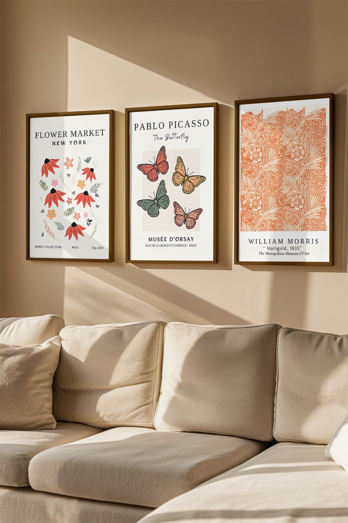 Quadro Decorativo Emoldurado Multicolor em Madeira Maciça - 3 Peças 33x48cm