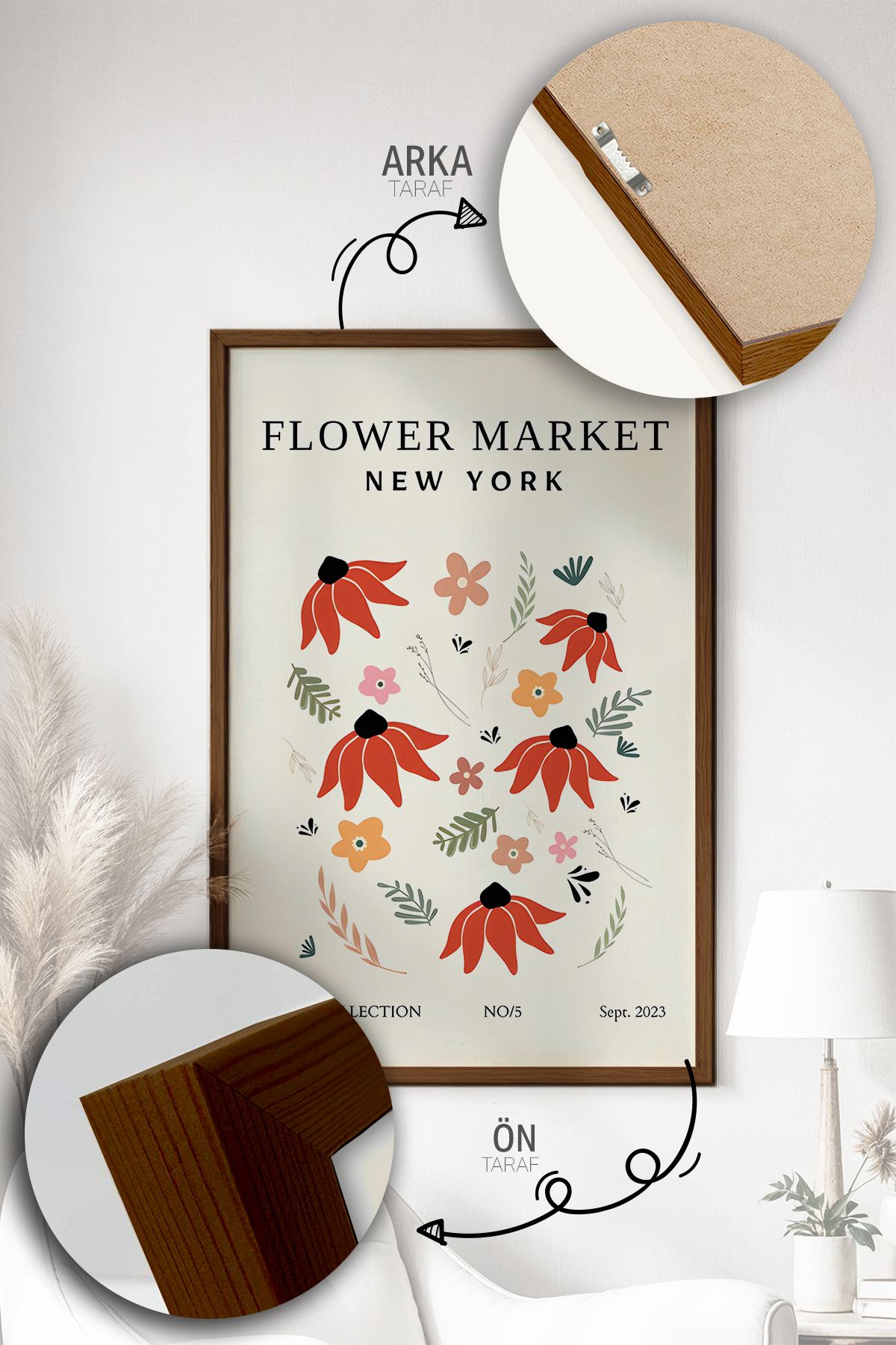 Quadro Decorativo Emoldurado Multicolor em Madeira Maciça - 3 Peças 33x48cm