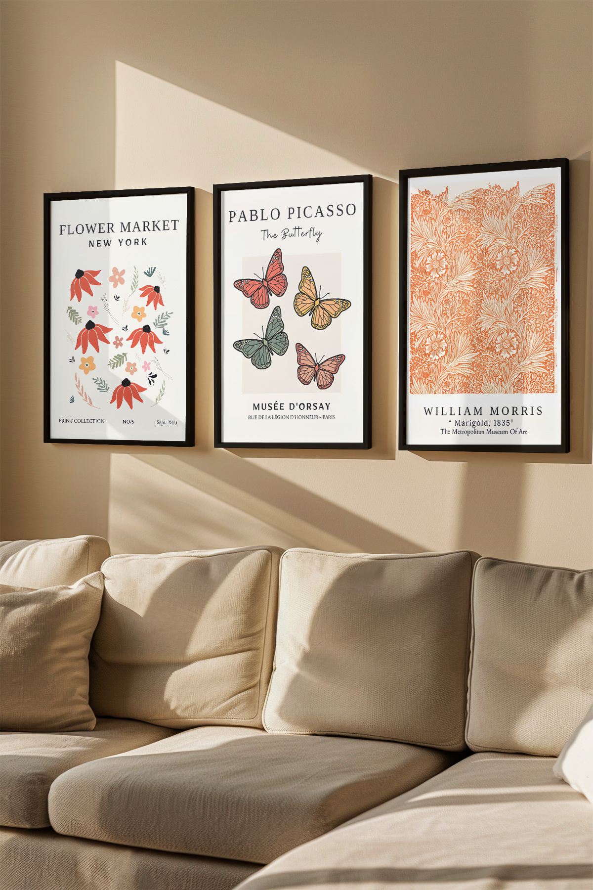 Quadro Decorativo Emoldurado Multicolor 3 Peças - Madeira Maciça 33x48cm