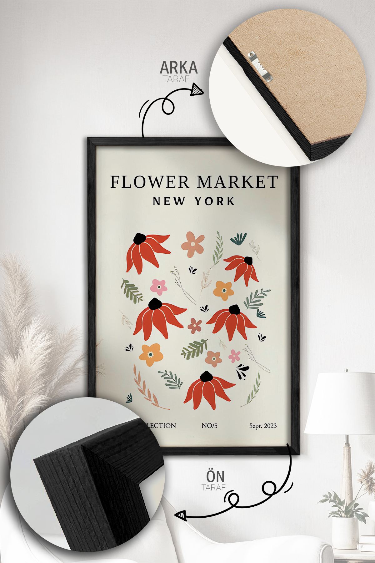 Quadro Decorativo Emoldurado Multicolor 3 Peças - Madeira Maciça 33x48cm