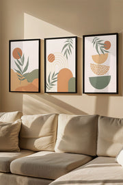 Quadro Decorativo Emoldurado Multicolor - 3 Peças em Madeira Maciça 33x48cm