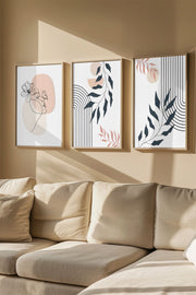 Quadro Decorativo Emoldurado em Madeira Maciça - Arte Digital Multicolor 3 Peças 33x48cm