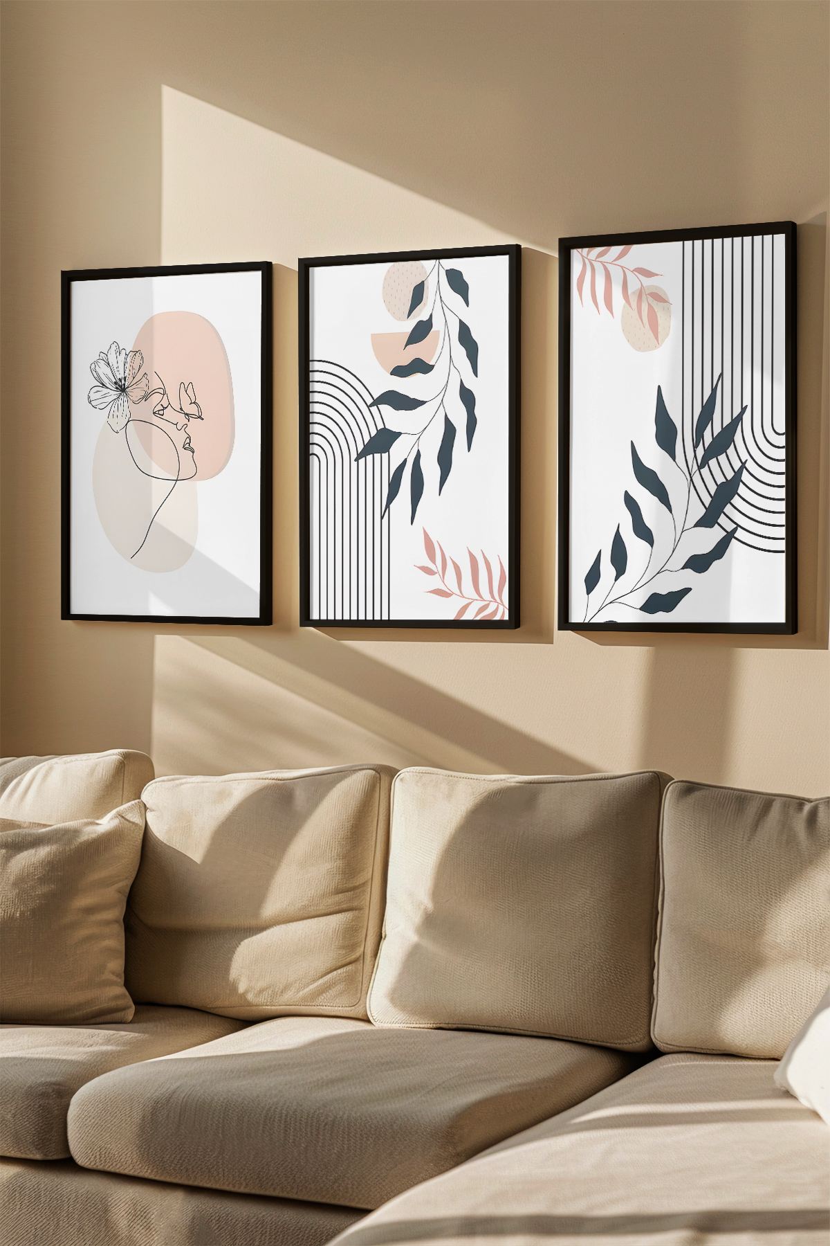 Conjunto de 3 Quadros Decorativos Multicolor com Moldura de Madeira Maciça - 33x48cm