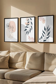 Conjunto de 3 Quadros Decorativos Multicolor com Moldura de Madeira Maciça - 33x48cm