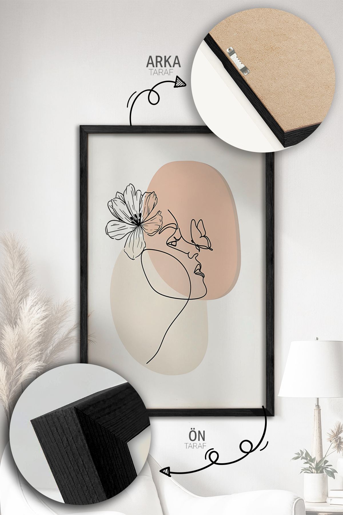 Conjunto de 3 Quadros Decorativos Multicolor com Moldura de Madeira Maciça - 33x48cm