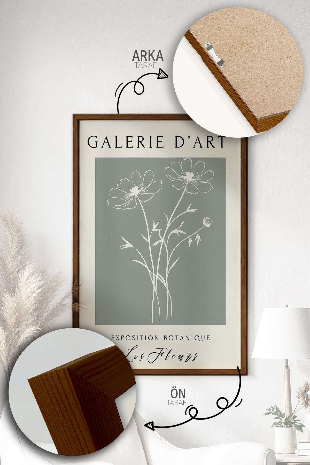 Quadro Decorativo Emoldurado Multicolor Artvmodel24-Kahve - 3 Peças em Madeira Maciça 33x48cm