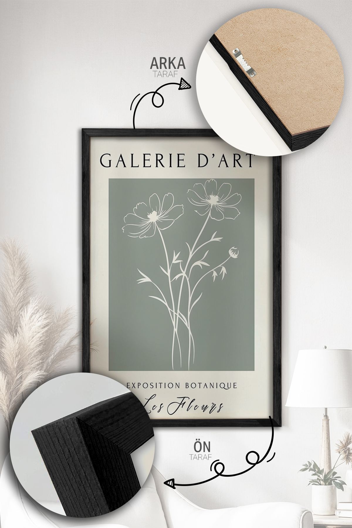 Conjunto de 3 Quadros Decorativos Multicolor com Moldura de Madeira Maciça - 33x48cm