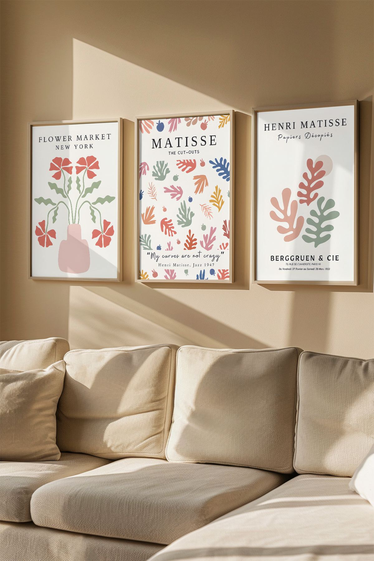 Quadro Decorativo Emoldurado Multicolor em Madeira Maciça - 3 Peças 33x48cm