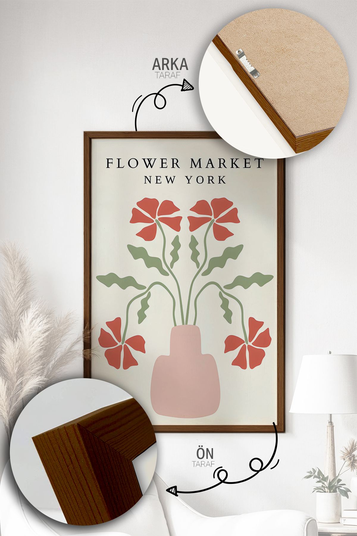 Quadro Decorativo Emoldurado Multicolor em Madeira Maciça - 3 Peças 33x48cm