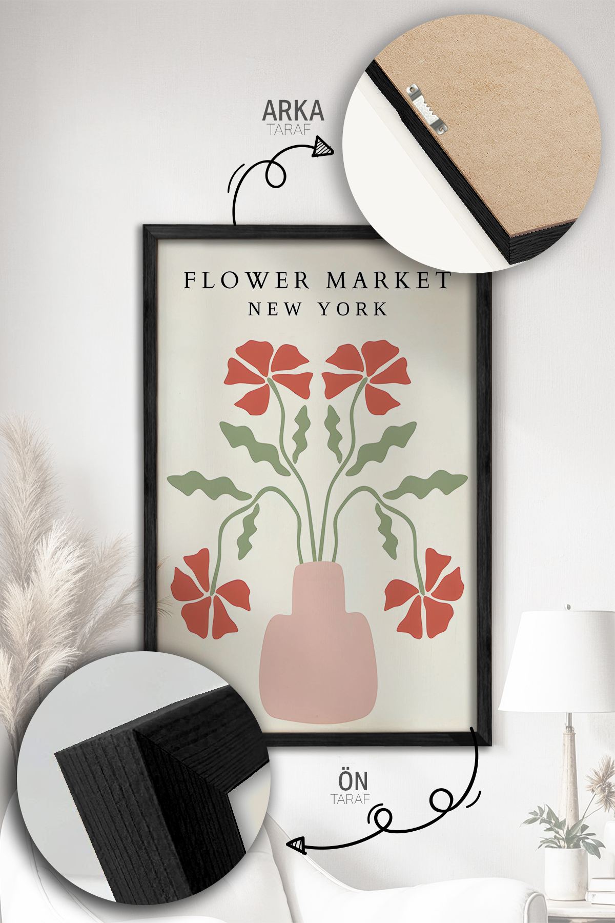 Quadro Decorativo Emoldurado Multicolor 3 Peças - Madeira Maciça 33x48cm