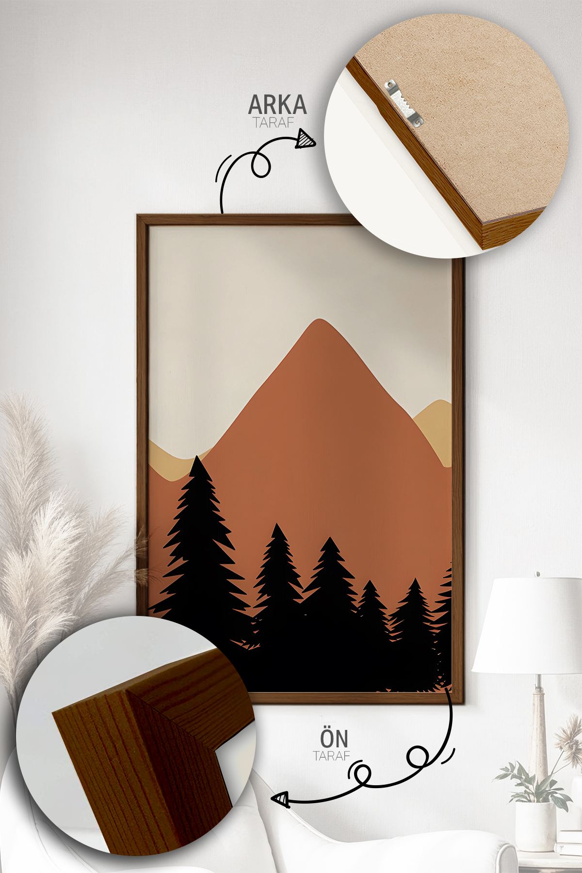 Quadro Decorativo Emoldurado Multicolor em Madeira Maciça - 3 Peças 33x48cm