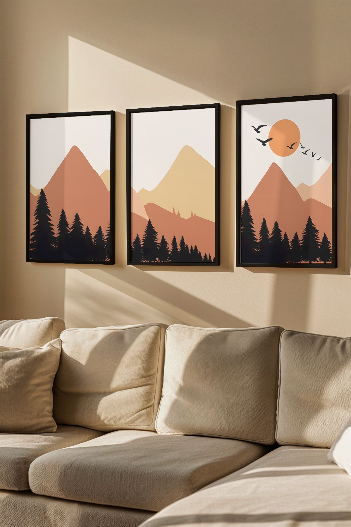 Quadro Decorativo Emoldurado Multicolor 3 Peças - Madeira Maciça 33x48cm