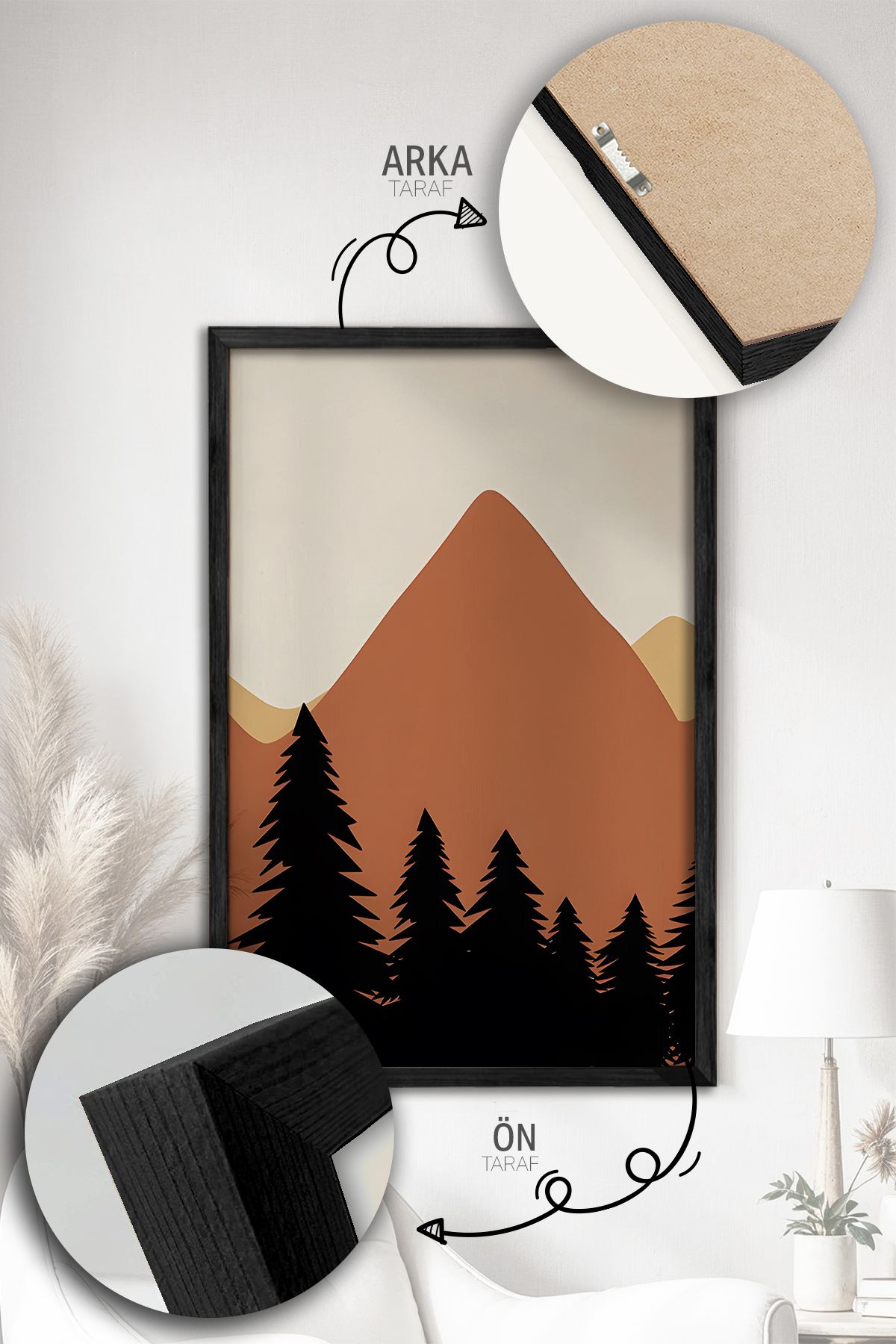 Quadro Decorativo Emoldurado Multicolor 3 Peças - Madeira Maciça 33x48cm