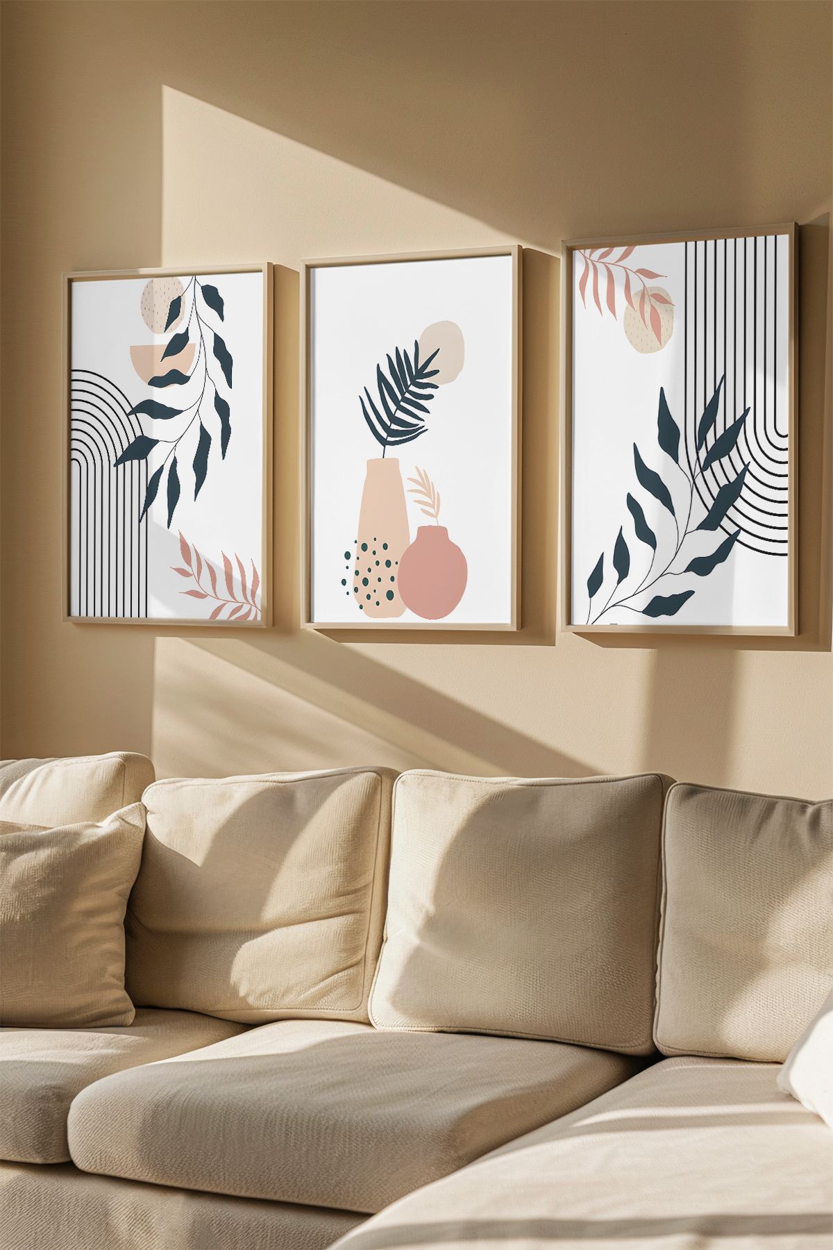 Quadro Decorativo Emoldurado Multicolor em Madeira Maciça - 3 Peças 33x48cm