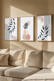 Quadro Decorativo Emoldurado Multicolor em Madeira Maciça - 3 Peças 33x48cm