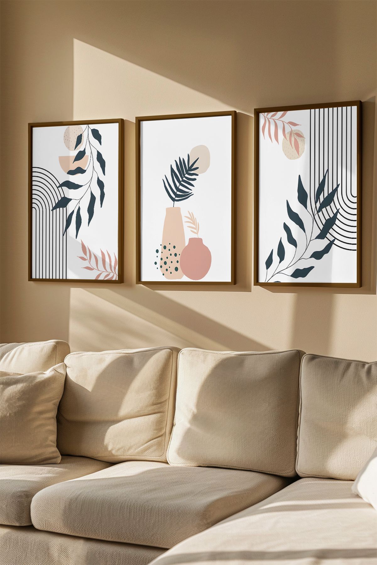 Quadro Decorativo Emoldurado Multicolor 3 Peças - Madeira Maciça 33x48cm - Arte Moderna para Parede