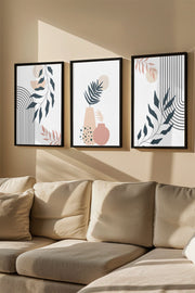 Quadro Decorativo Emoldurado Multicolor 3 Peças - Madeira Maciça 33x48cm