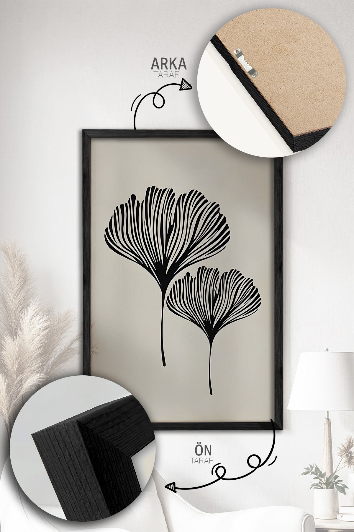 Conjunto de 3 Quadros Decorativos Multicolor com Moldura de Madeira Maciça - 33x48cm