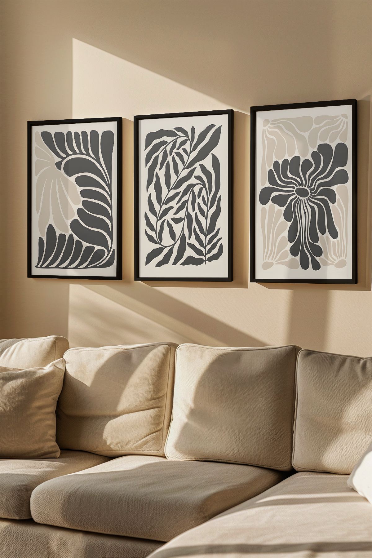 Quadro Decorativo Emoldurado Multicolor 3 Peças - Madeira Maciça 33x48cm Arte Moderna para Parede