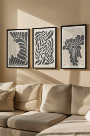 Quadro Decorativo Emoldurado Multicolor 3 Peças - Madeira Maciça 33x48cm Arte Moderna para Parede