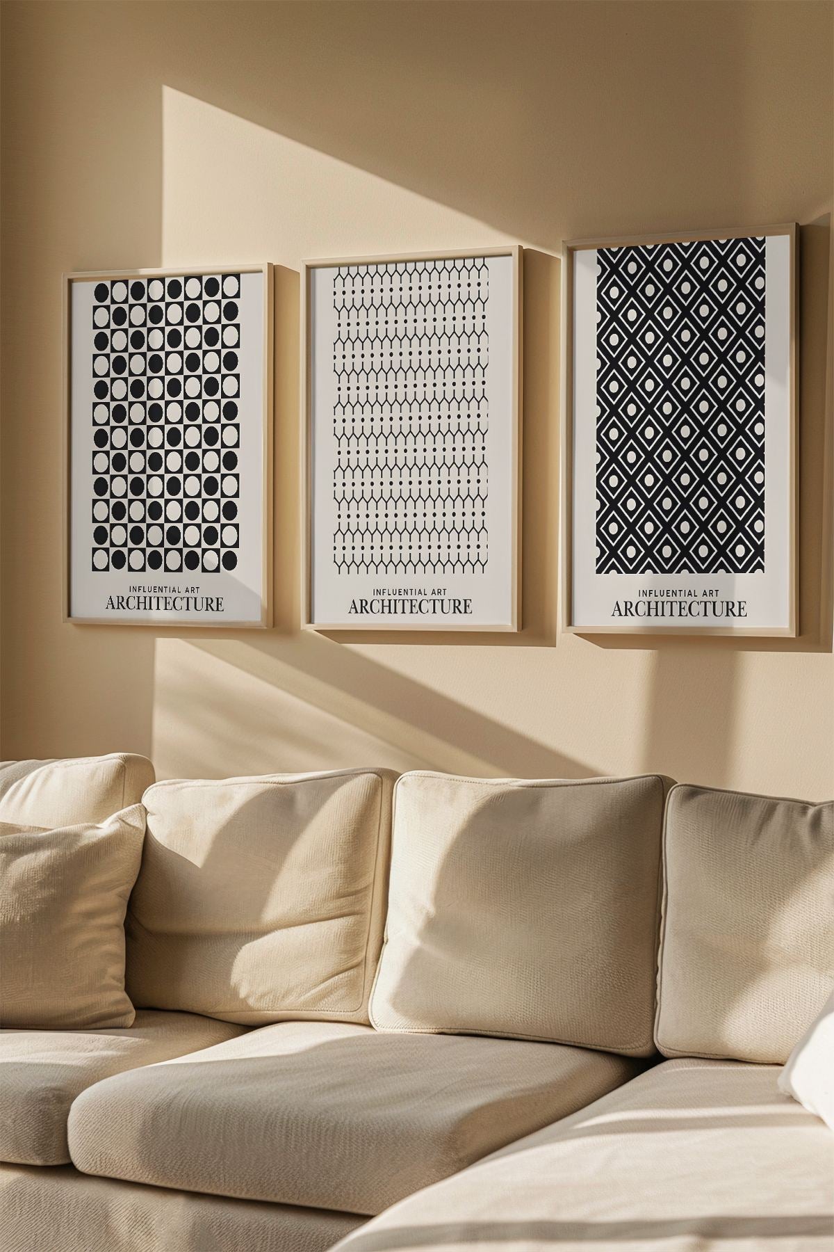 Quadro Decorativo Emoldurado em Madeira Maciça - Arte Multicolor 3 Peças 33x48cm