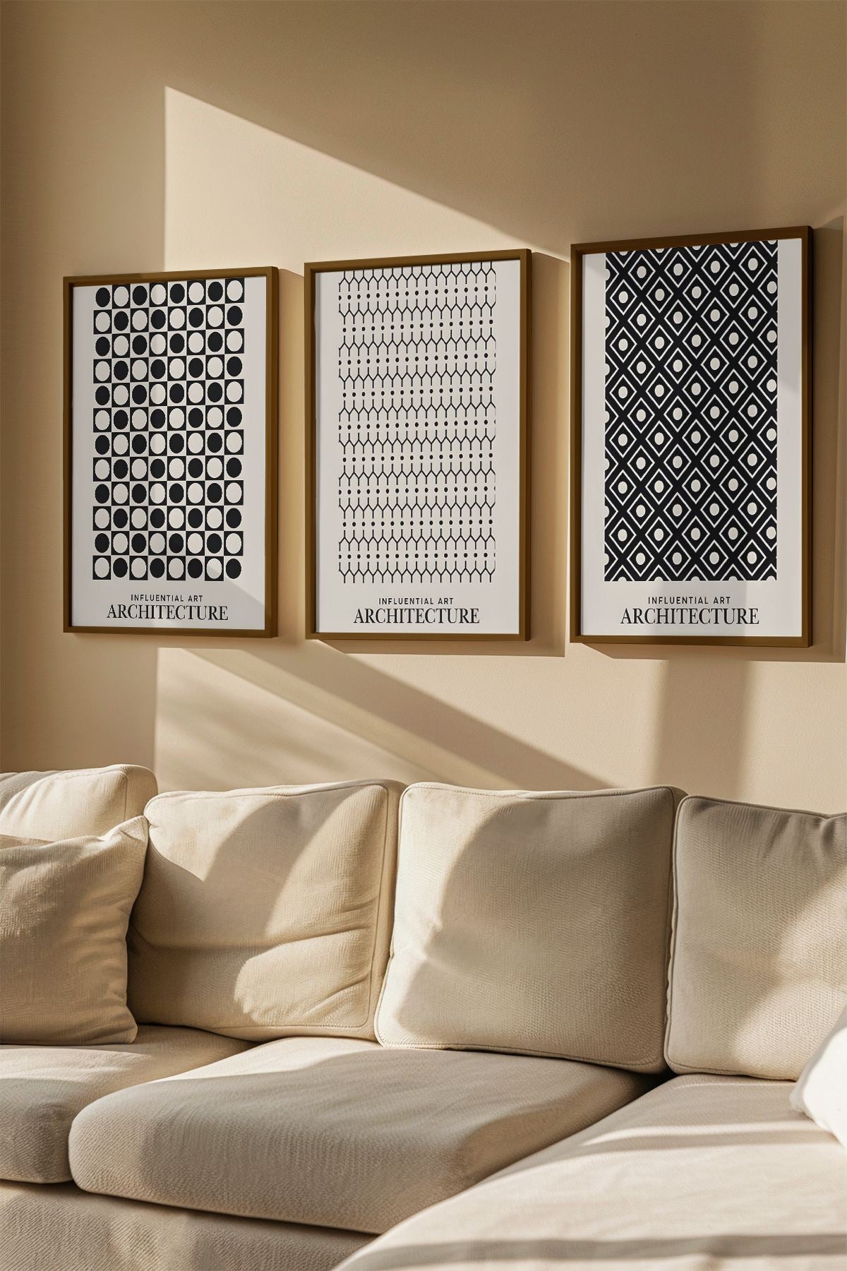 Quadro Decorativo Emoldurado Multicolor 3 Peças - Madeira Maciça 33x48cm Arte Moderna para Parede