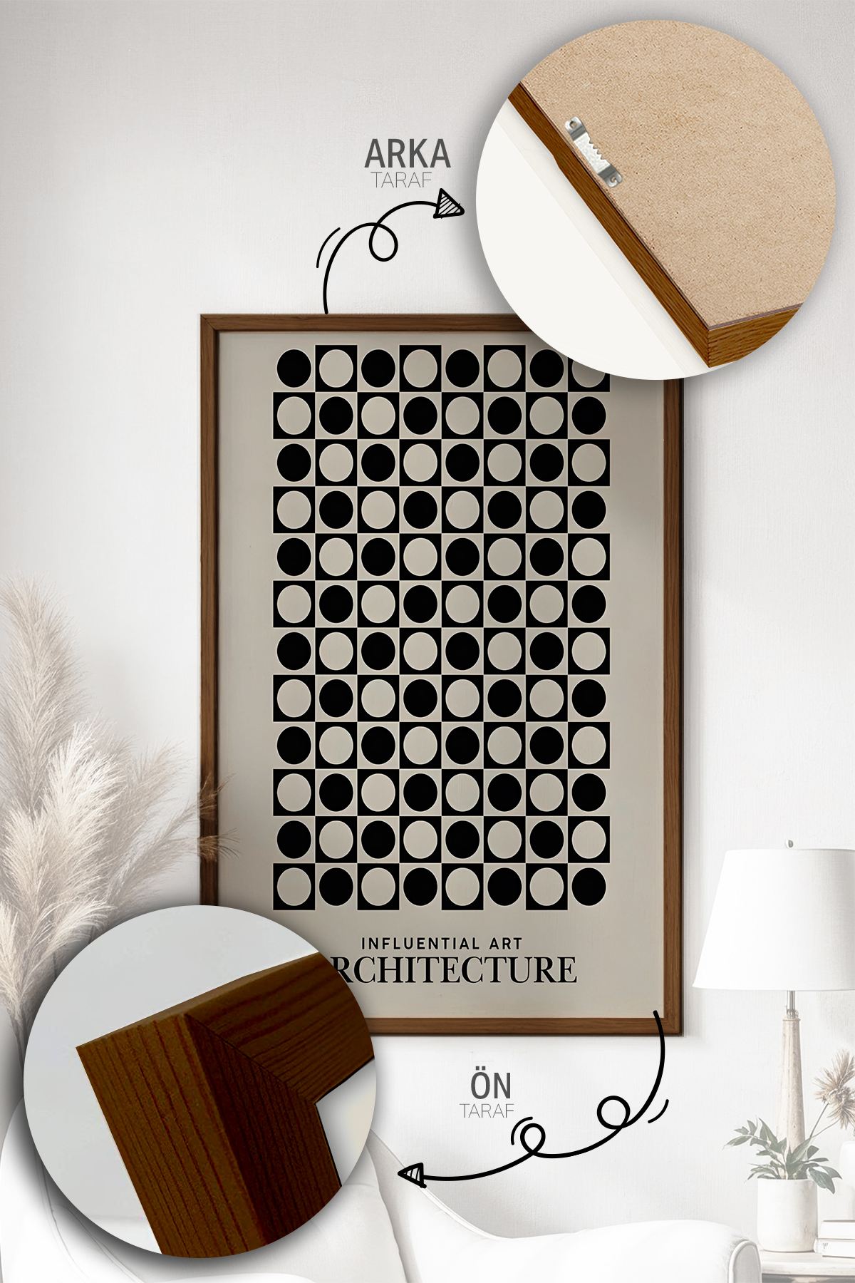 Quadro Decorativo Emoldurado Multicolor 3 Peças - Madeira Maciça 33x48cm Arte Moderna para Parede