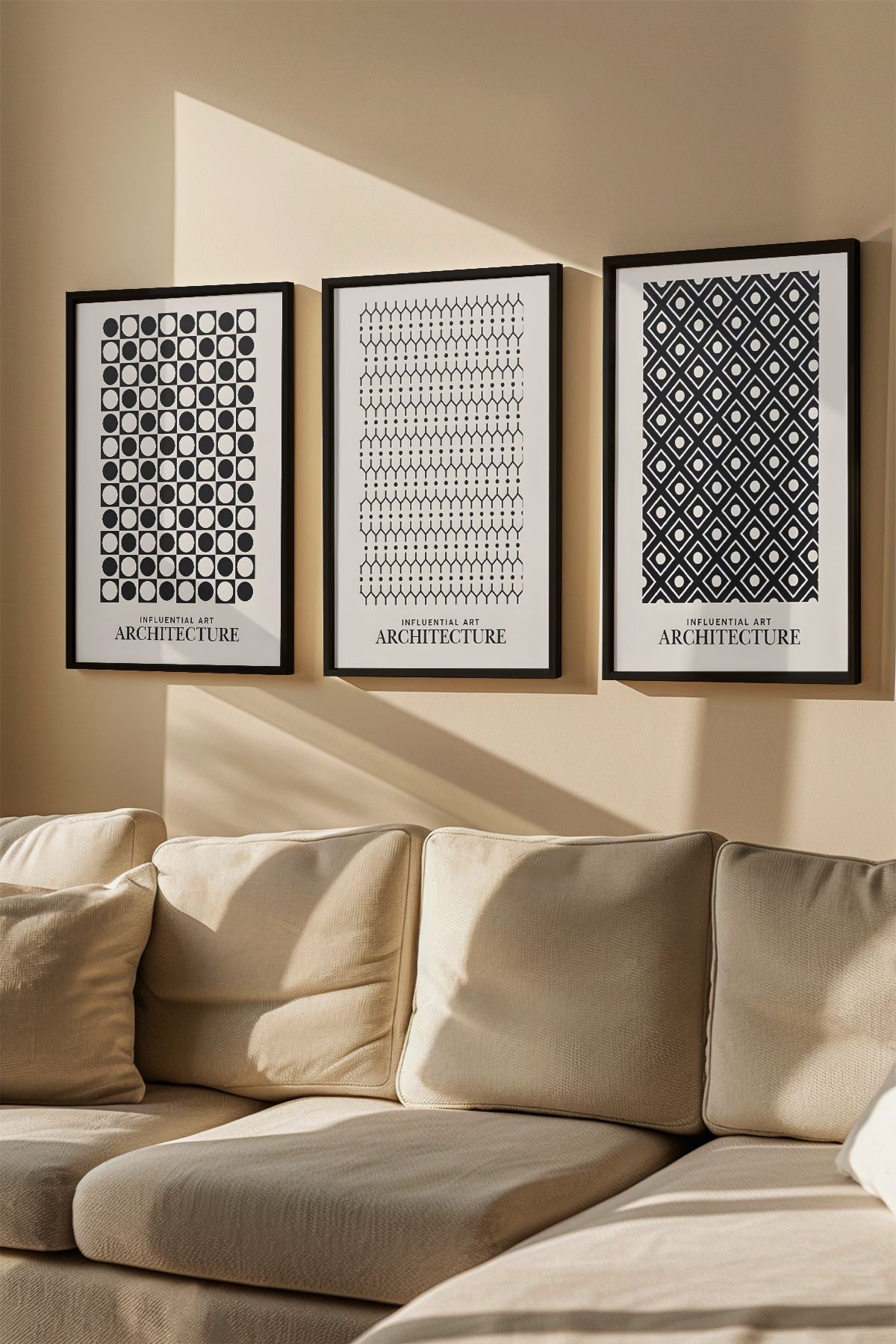 Quadro Decorativo Emoldurado Multicolor 3 Peças - Madeira Maciça 33x48cm