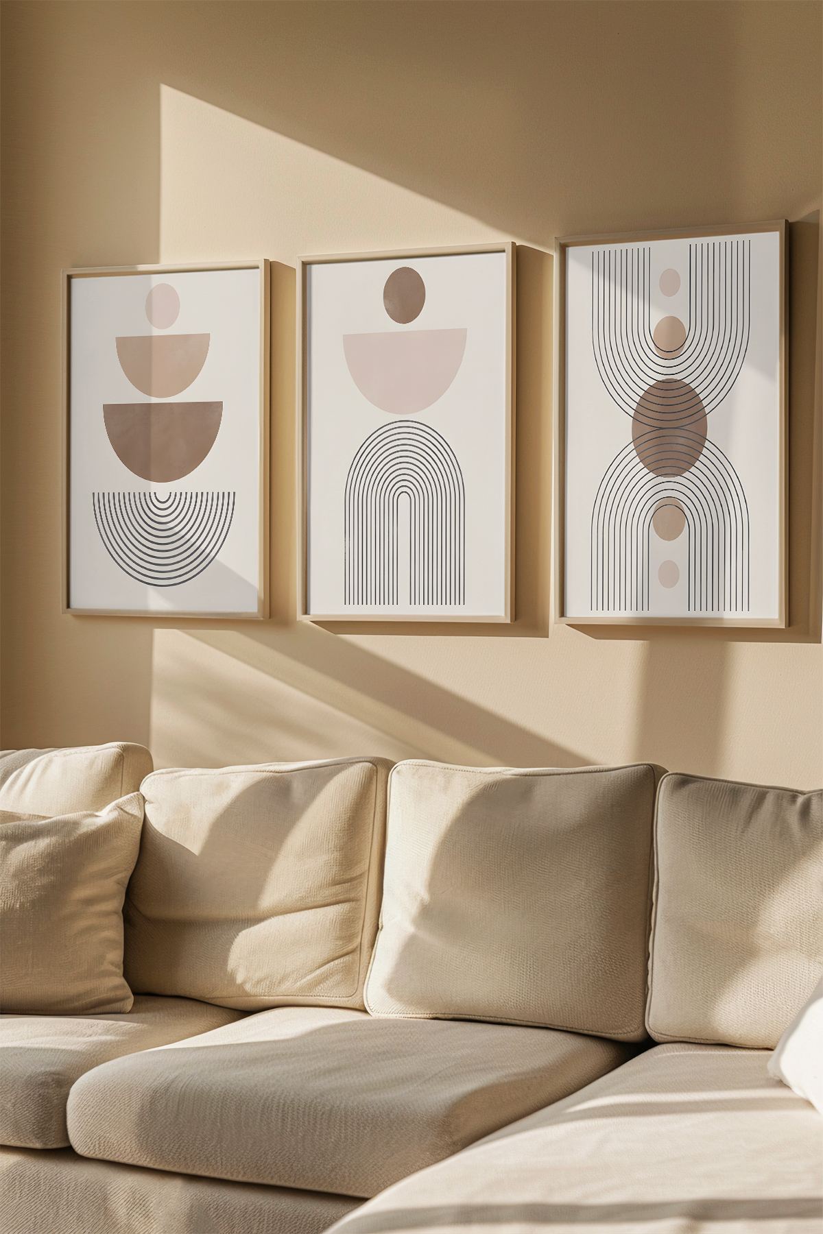 Quadro Decorativo Emoldurado em Madeira Maciça - Arte Digital Multicolor 3 Peças 33x48cm