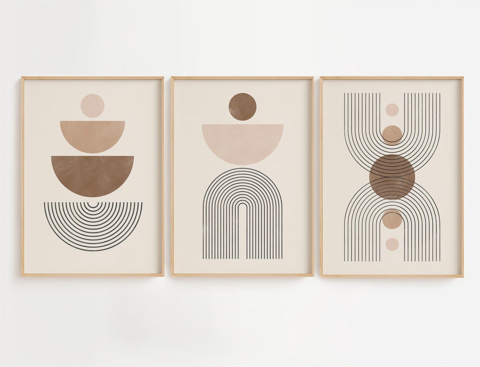 Quadro Decorativo Emoldurado em Madeira Maciça - Arte Digital Multicolor 3 Peças 33x48cm