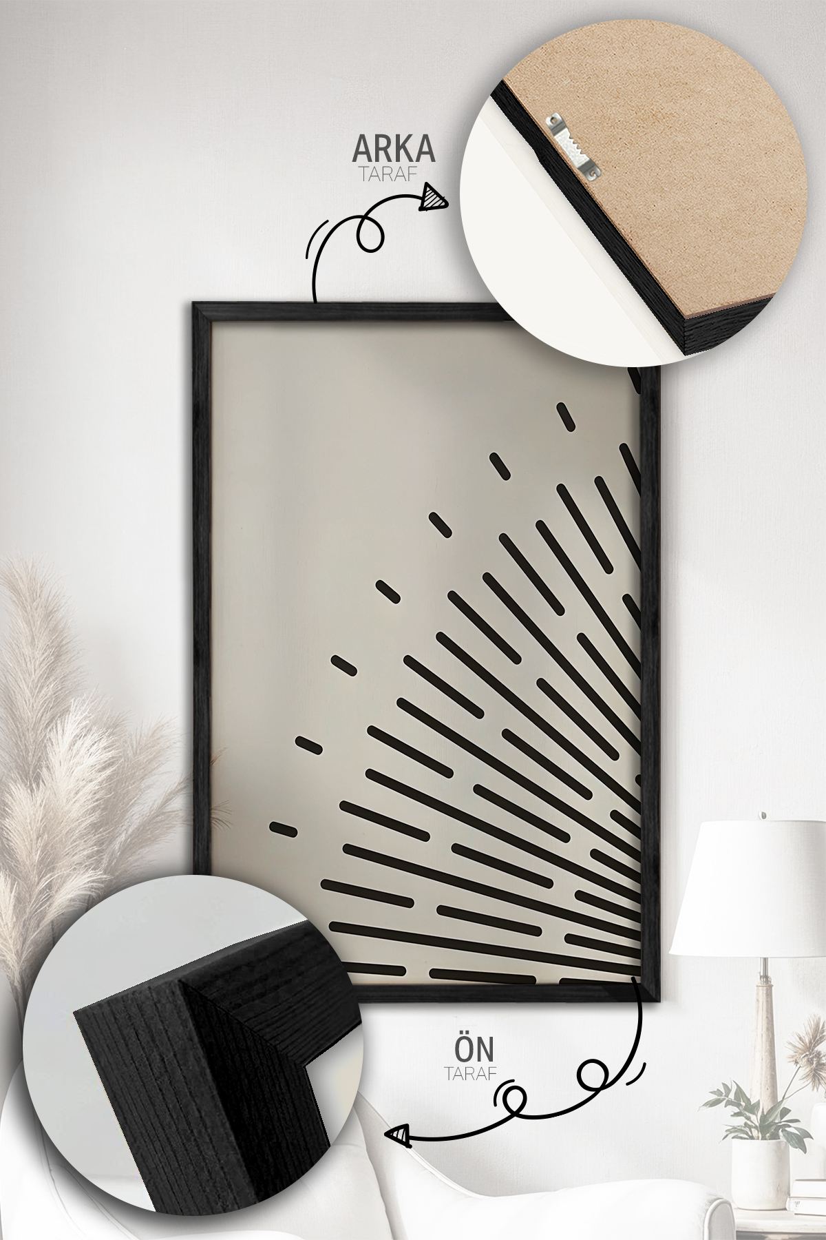 Quadro Decorativo Emoldurado Multicolor - 3 Peças em Madeira Maciça 33x48cm