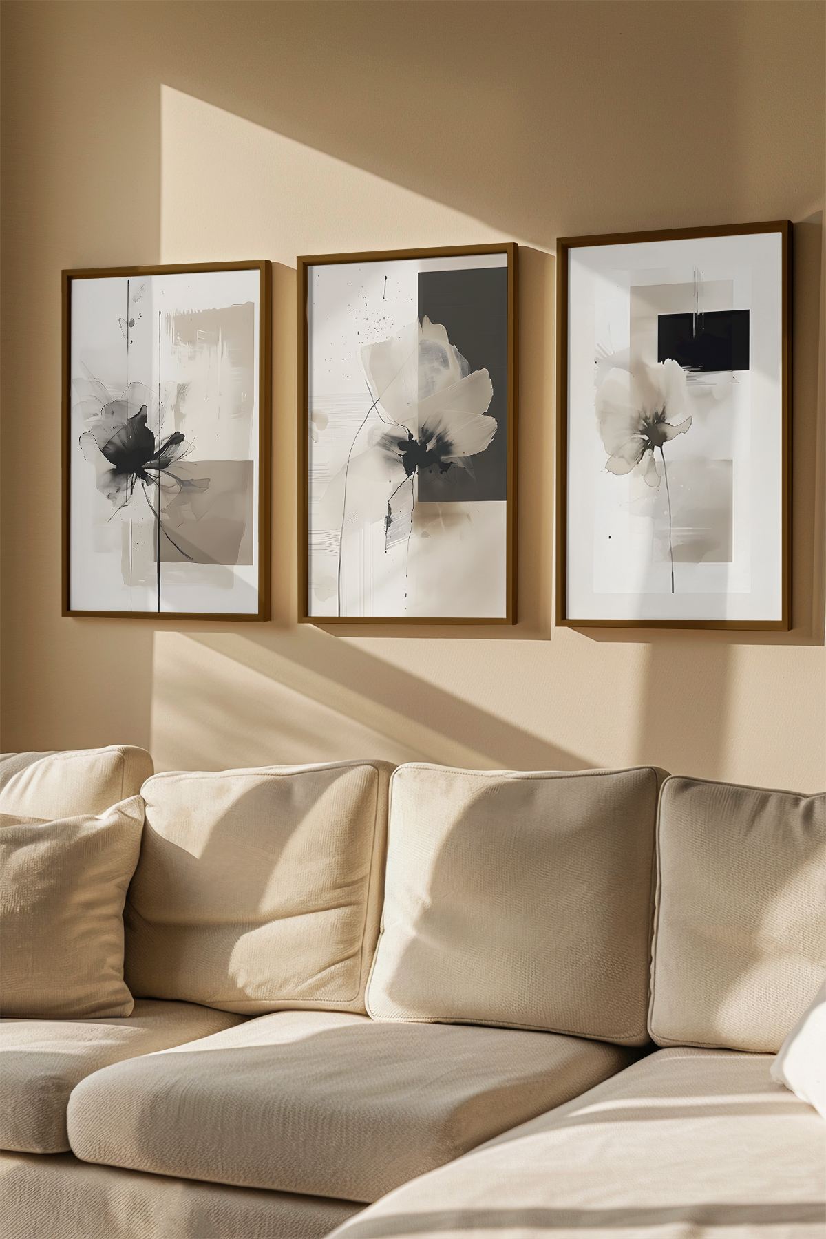 Quadro Decorativo Emoldurado Multicolor 3 Peças - Madeira Maciça 33x48cm