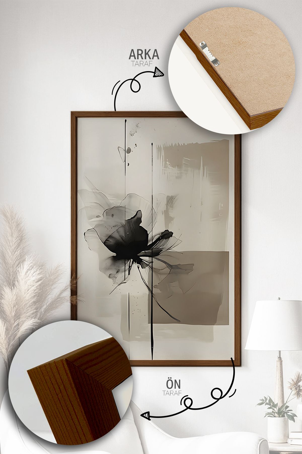 Quadro Decorativo Emoldurado Multicolor 3 Peças - Madeira Maciça 33x48cm