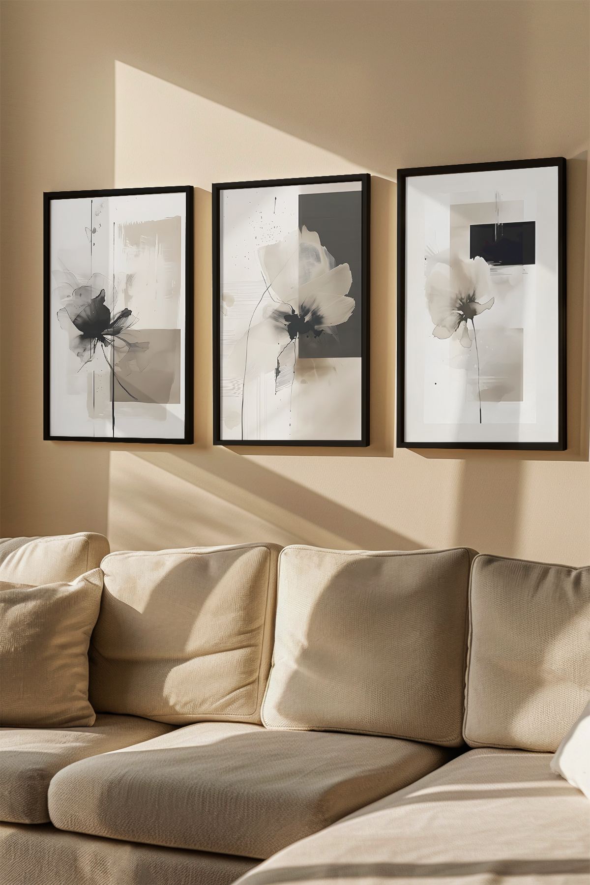 Quadro Decorativo Emoldurado Multicolor 3 Peças - Madeira Maciça 33x48cm Arte Moderna para Parede